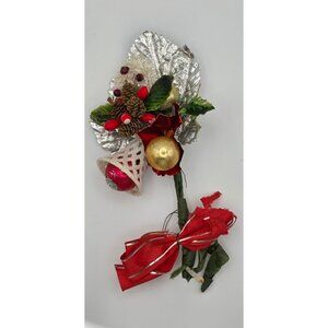 Vintage MCM Retro Christmas Corsage Holiday Decor Foil Leave Glass Ornaments